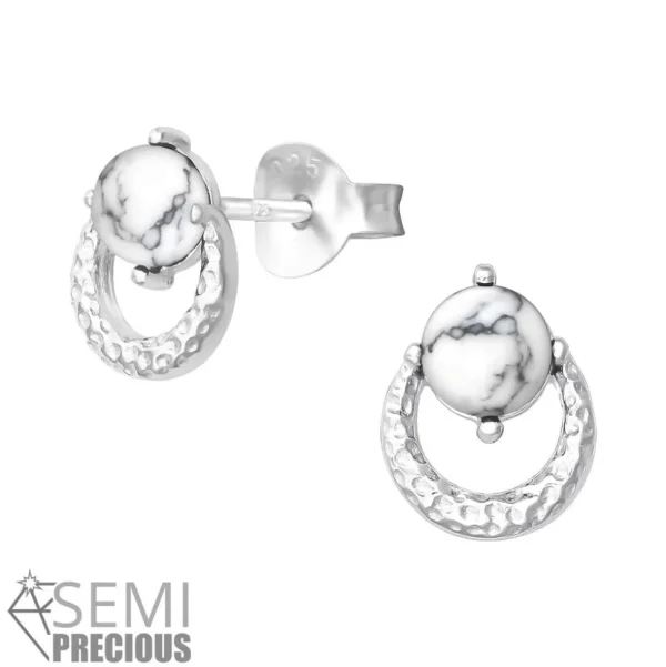 Hopeiset korvanapit, Simple Circle with Howlite (howliitti)