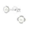 Hopeiset korvanapit, Small Flower Pearl Earstuds -pienet helminapit