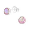 Hopeiset korvanapit, Small Round with Pink Opal Imitation (synteettinen opaali)