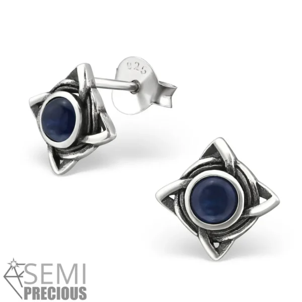 Hopeiset korvanapit, Square Antique Silver with Sodalite (sodaliitti luonnonkivi)