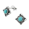 Hopeiset korvanapit, Square Antique Silver with Blue Turqoise Imitation (synteettinen turkoosi)