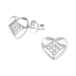 Hopeiset korvanapit, Sydän (Cubic Zirconia)