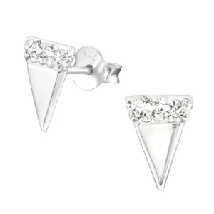 Hopeiset korvanapit, Triangle Ear Studs with Crystals