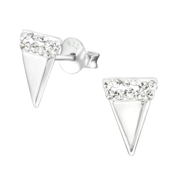 Hopeiset korvanapit, Triangle Ear Studs with Crystals