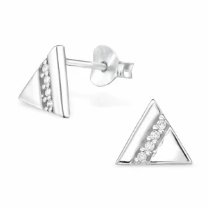 Hopeiset korvanapit, Triangle Ear Studs with Cubic Zirconia