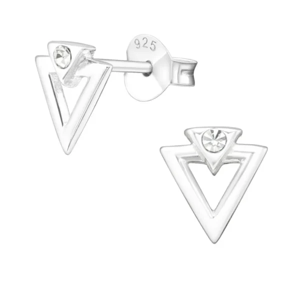 Hopeiset korvanapit, Triangle Ear Studs with Crystal