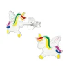 Hopeiset korvanapit, Unicorn with Glitter Wings-valkoinen yksisarvinen