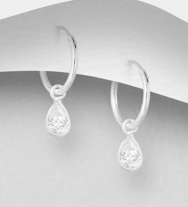 Hopeiset korvarenkaat, Clear Teardrop CZ Huggie Hoops