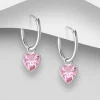 Hopeiset korvarenkaat, CZ Huggie Hoops with Pink Heart