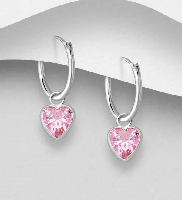 Hopeiset korvarenkaat, CZ Huggie Hoops with Pink Heart