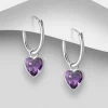 Hopeiset korvarenkaat, CZ Huggie Hoops with Purple Heart