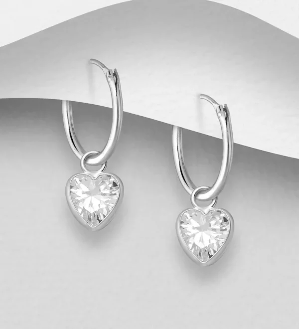 Hopeiset korvarenkaat, CZ Huggie Hoops with Clear Heart