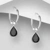 Hopeiset korvarenkaat, CZ Huggie Hoops with Black Teardrop