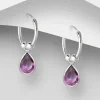 Hopeiset korvarenkaat, CZ Huggie Hoops with Purple Teardrop