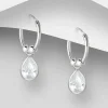Hopeiset korvarenkaat, CZ Huggie Hoops with Clear Teardrop