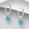 Hopeiset korvarenkaat, CZ Huggie Hoops with Turqoise Teardrop