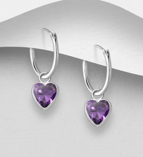 Hopeiset korvarenkaat, CZ Huggie Hoops with Purple Heart