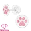 Hopeiset premium korvanapit, Pink Paw Print -tassunjälki korvanapit