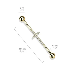 Industrial, Cross Titanium CZ in Gold -titaaninen risti-industrialkoru