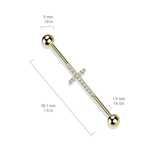 Industrial, Cross Titanium CZ in Gold -titaaninen risti-industrialkoru