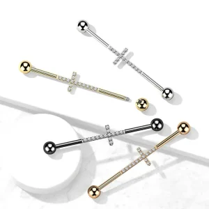 Industrial, Cross Titanium CZ in Gold -titaaninen risti-industrialkoru