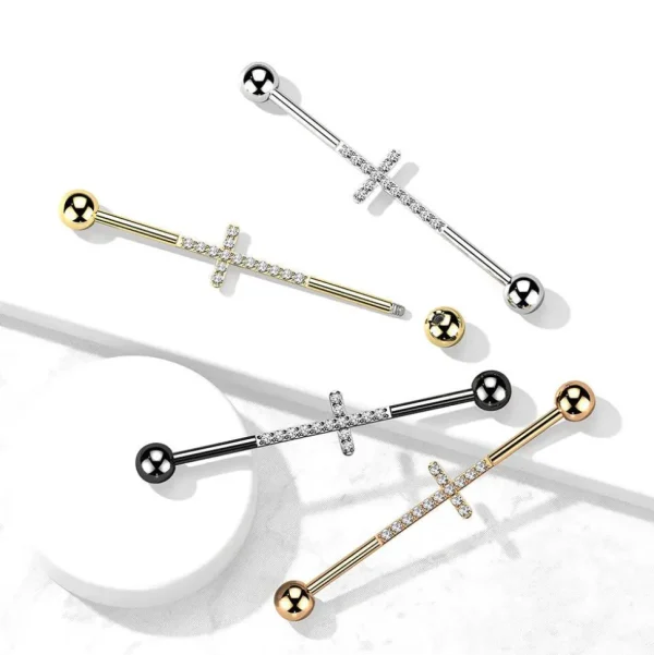Industrial, Cross Titanium CZ in Gold -titaaninen risti-industrialkoru