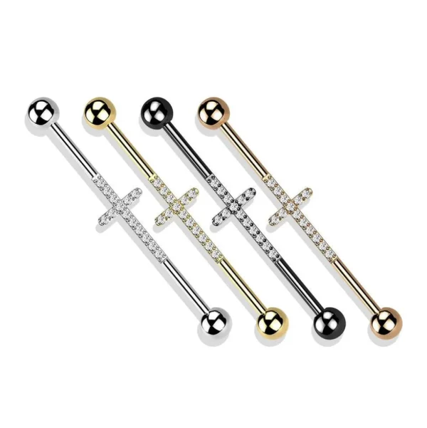 Industrial, Cross Titanium CZ in Gold -titaaninen risti-industrialkoru