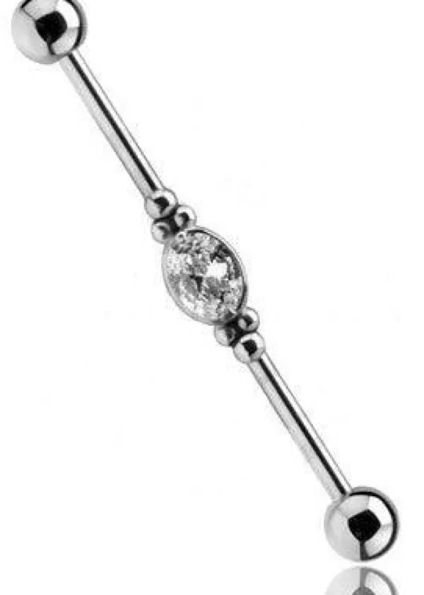 Industrial, Jewelled Barbell with Cubic Zirconia