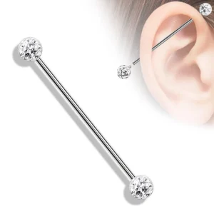 Industrial, Steel Barbells with Crystal Paved Balls