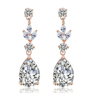 Juhlakorvakorut, ROMANCE/Classic Teardrop Earrings with CZ (Rosegold)