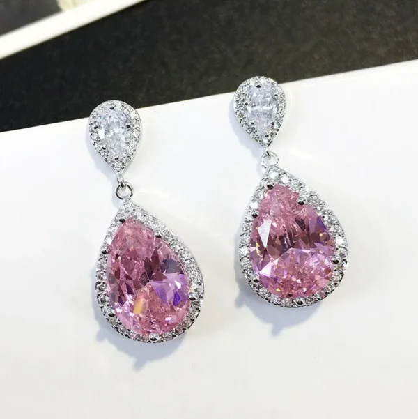 Juhlakorvakorut, ROMANCE | Classic Teardrop Earrings with Pink CZ