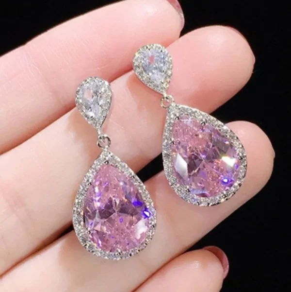 Juhlakorvakorut, ROMANCE | Classic Teardrop Earrings with Pink CZ