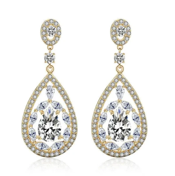 Juhlakorvakorut, ROMANCE/Gorgeous Teardrop Earrings with CZ (Gold)