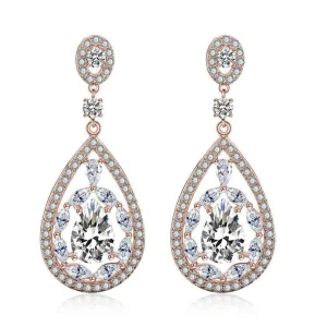 Juhlakorvakorut, ROMANCE/Gorgeous Teardrop Earrings with CZ (Rosegold)