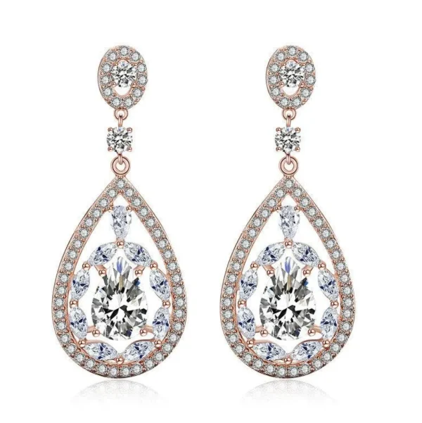Juhlakorvakorut, ROMANCE/Gorgeous Teardrop Earrings with CZ (Rosegold)