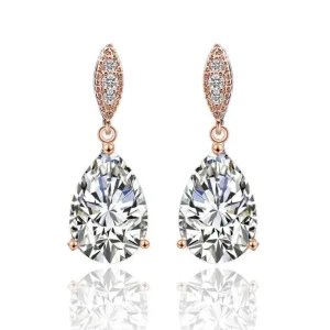 Juhlakorvakorut, ROMANCE/Graceful Teardrop Earrings with CZ (RG)