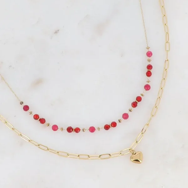 Kaulakoru, BOHM PARIS | Collier 2 Rangs -sydänkoru karneolihelmillä