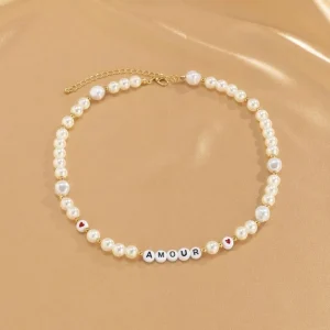 Kaulakoru, FRENCH RIVIERA | Amour Necklace -helmikaulakoru tekstillä