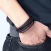 Keinonahkainen rannekoru, Black Natural Stone Faux Leather Bracelet