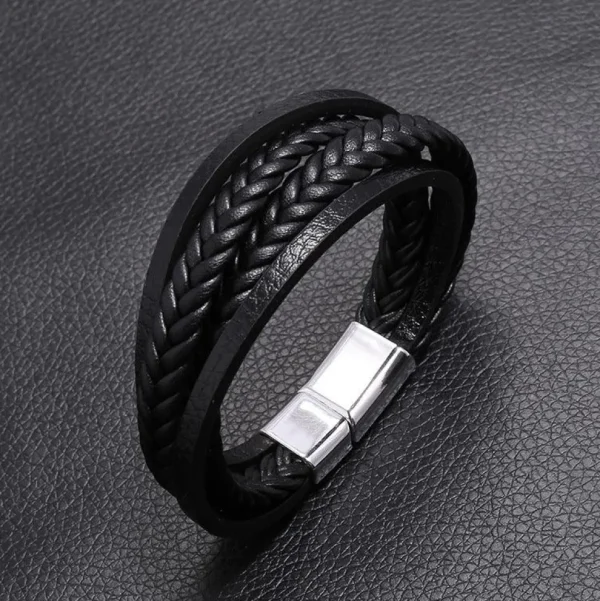 Keinonahkainen rannekoru, Multilayer Black Faux Leather Bracelet