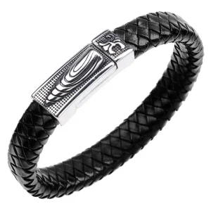 Keinonahkainen rannekoru, Black Faux Leather Bracelet with Bullet
