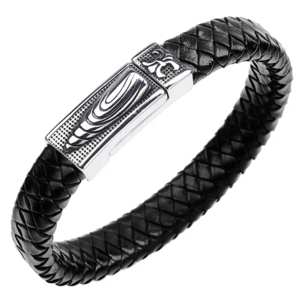 Keinonahkainen rannekoru, Black Faux Leather Bracelet with Bullet