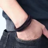 Keinonahkainen rannekoru, Brown Lava Stone Faux Leather Bracelet