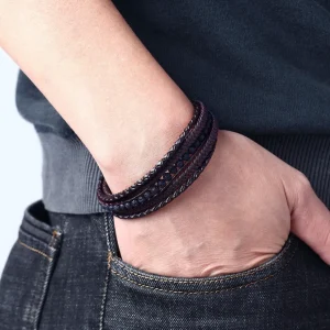 Keinonahkainen rannekoru, Brown Lava Stone Faux Leather Bracelet