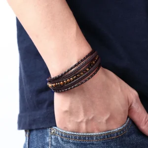 Keinonahkainen rannekoru, Brown Tiger Eye Faux Leather Bracelet