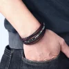 Keinonahkainen rannekoru, Brown Natural Stone Faux Leather Bracelet