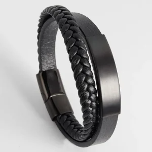 Keinonahkainen rannekoru, All Black Faux Leather Bracelet