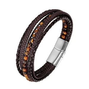 Keinonahkainen rannekoru, Brown Tiger Eye Faux Leather Bracelet