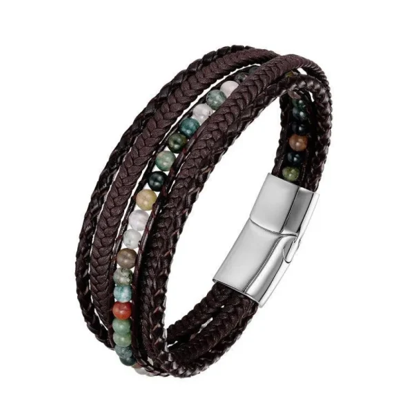 Keinonahkainen rannekoru, Brown Natural Stone Faux Leather Bracelet