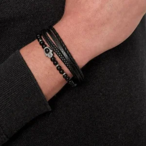Kerroksellinen rannekoru, Hamsa Hand in Black -rannekoru luonnonkivin